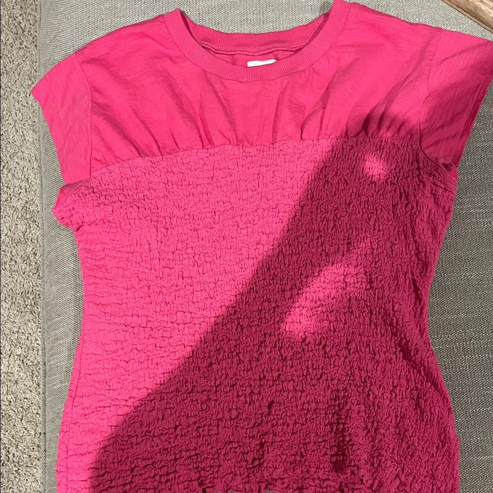 Maeve Anthropologie Smocked pink Short Sleeve Top